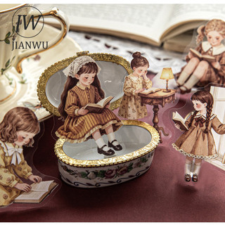 JIANWU Thời Gian Chậm Đọc Series Vintage Cô Gái Nhân Vật Phong Cảnh Chất Liệu Cắt Lặp Miếng Dán Sáng Tạo DIY Tạp Chí Văn Phòng Phẩm