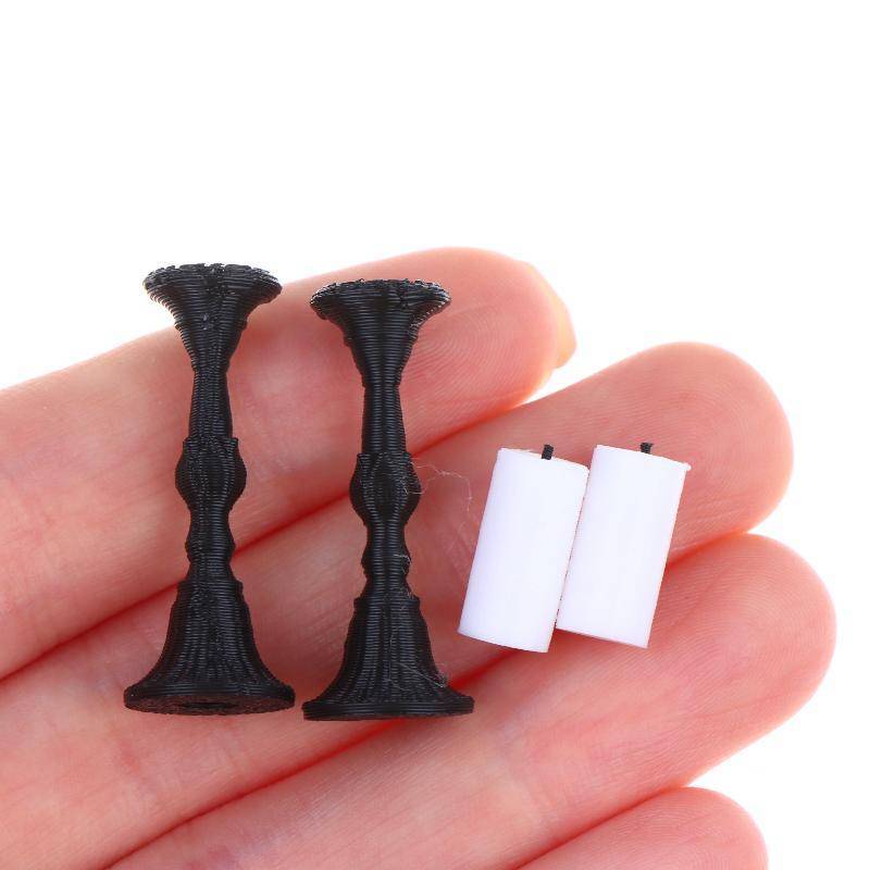 [DPN-t] Hộp đựng nến trang trí nhà búp bê 2 chiếc Bộ thu nhỏ với 2 nến Kim loại Candlesti cho đồ nội thất Mini Trang trí trưng bày mới