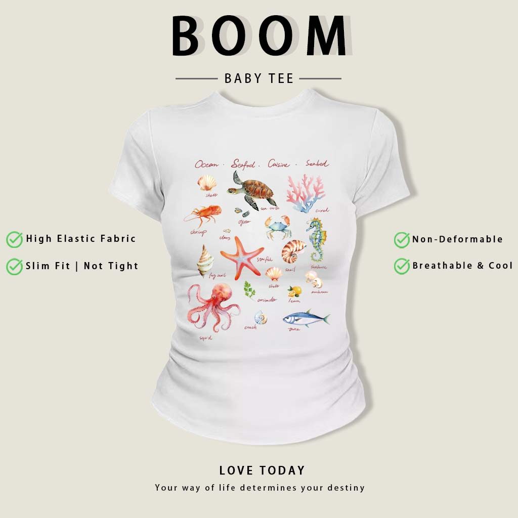 BOOM Áo Baby Tee Nữ Cotton Ôm Body-Áo Thun Ngắn Tay Y2K In Hình PhongCách Mùa Hè, Cổ Tròn Hàng Đầucách hàn quốc phongW71