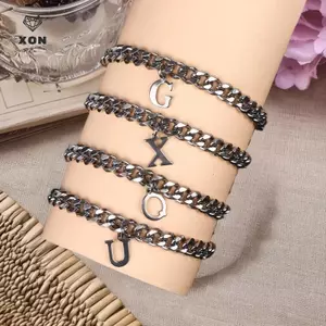 Vòng tay nam thép không gỉ với viết tắt chữ cái, dây đeo cổ tay điều chỉnh được, quà tặng thời trang
