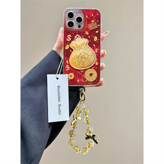 Phong Cách Năm Mới Vàng Túi May Mắn Ví Dành Cho Xiaomi 15 11 Lite 13T 15T PRO POCO X6 F7 PRO 5G M7 M6 X5 X3 GT NFC C61 M3 F3 F5 Matte Hard Laser IMD Cover