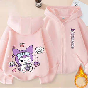 Kuromi Girls Zip Áo Hoodie hoạt hình Áo khoác có mũ trùm đầu thời trang Trang phục thường ngày cho trẻ em