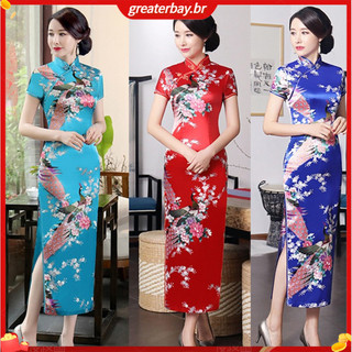 [Deryu] Đầm dạ hội ngắn tay phù dâu in hình con công dành cho nữ
