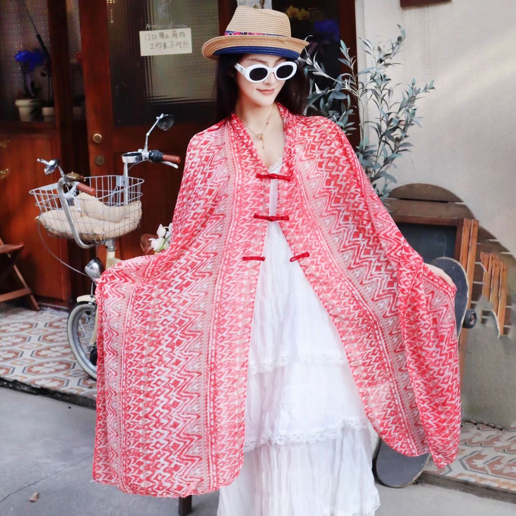Khăn Choàng Lụa Jacquard Mỏng Phong Cách Dân Tộc, Chống Nắng Thời Trang Mùa Hè DUDT