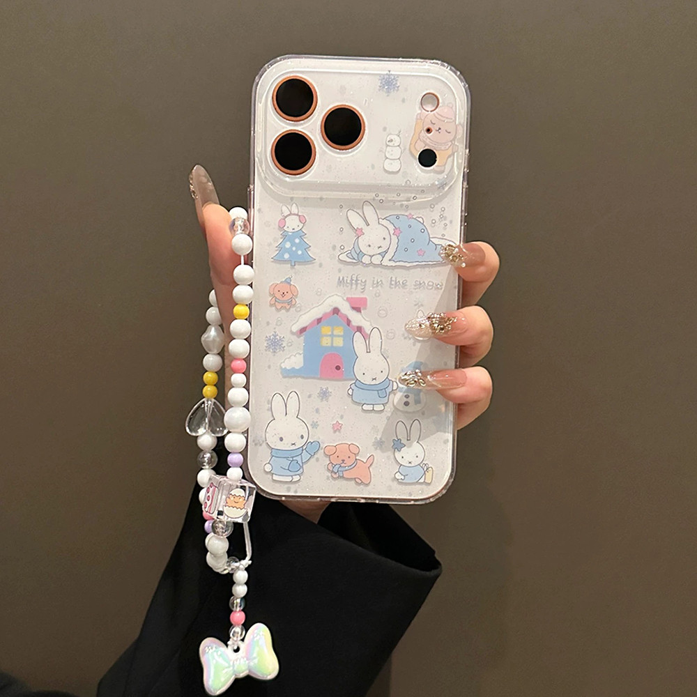 Ốp điện thoại Acrylic chuỗi thỏ mùa đông cho iPhone 17 Pro Max 16 15 14 13 Vỏ bảo vệ chống sốc