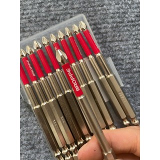 Mũi vít PH2 ĐỎ BROPPE | Mũi bắn vít 1 đầu PH2 bake chữ thập từ tính cao, chân lục giác ngắn 6.35mm