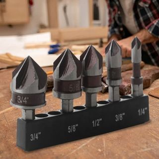 Bộ mũi khoan chìm MARBLEM 5 CÁI, 1 / 4 3 / 8 1 / 2 5 / 8 3 / 4inch Kim loại Countersunk Bits, Nhựa chuôi lục giác đa kích thước chuyên nghiệp