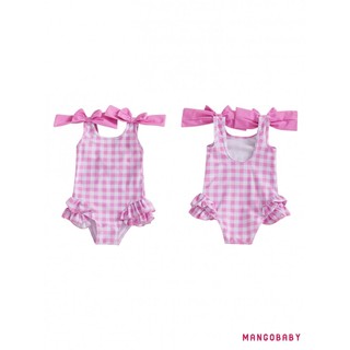 MG-Toddler Đồ Bơi Bé Gái Áo Liền Quần Kẻ Sọc Xù Hai Nơ Trang Trí Đồ Đi Biển Không Tay Mùa Hè Đi Biển Bộ Đồ Tắm