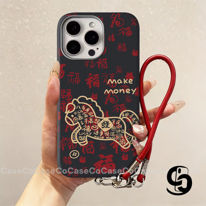 Cho Oppo A6 Pro A5 A5X A18 A15 A7 A54 A16 A15 A1K A57 A12 A3 A31 Reno 13 14 14F 12 Ốp điện thoại hình ngựa gỗ chữ Phúc