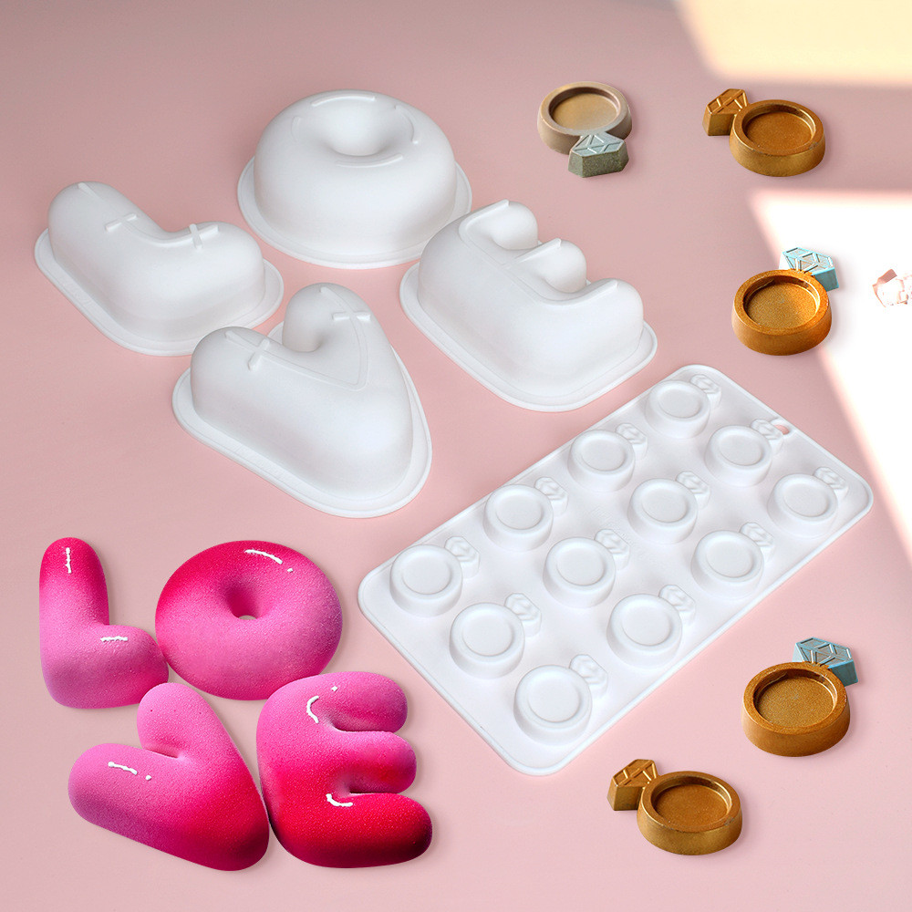 Ngày Lễ Tình Nhân Tình Yêu Nhẫn Kim Cương Mousse Khuôn Bánh Sô Cô La Khuôn Silicon DIY Trang Trí Trái Tim Dụng Cụ Nướng Bánh