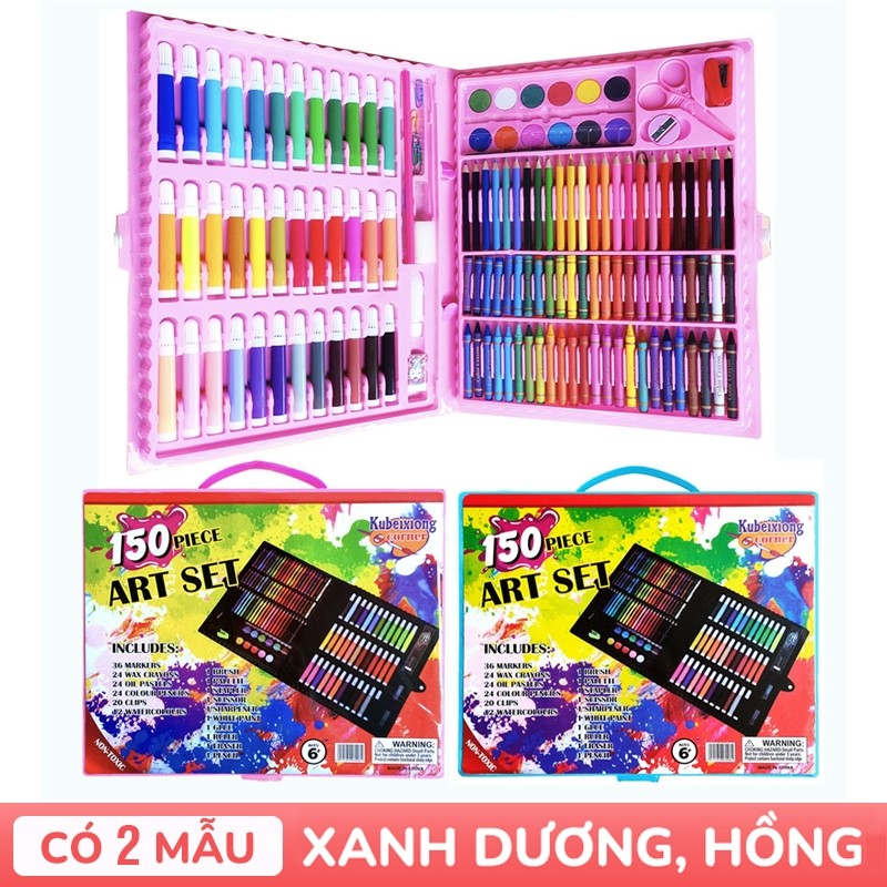 Bộ Bút Màu Nước 150 Món Cho Trẻ Em – Đầy Đủ Bút Chì Màu, Cọ Vẽ, Dụng Cụ Vẽ Tranh An Toàn