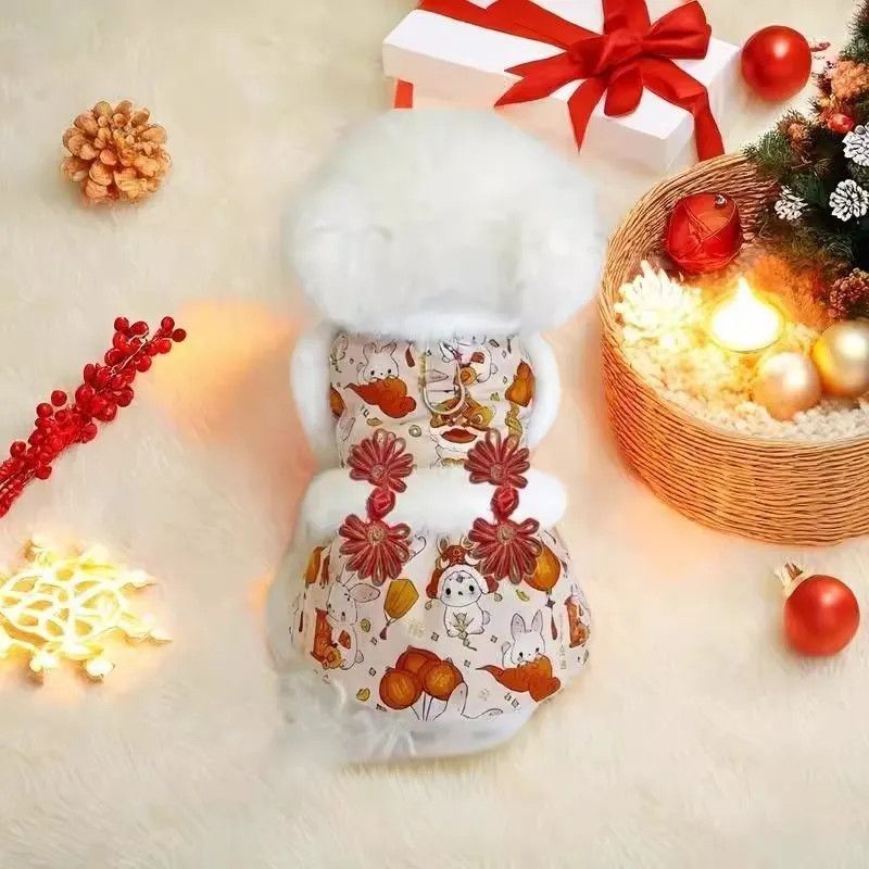 Năm Mới Quần Áo Cho Chó Thu Đông Quần Áo Mèo Công Chúa Đường Phù Hợp Với Thỏ Năm Lễ Hội Lông Kéo Chó Nhỏ Thú Cưng Đa Năng