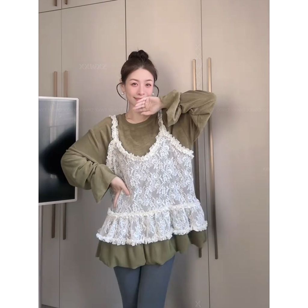 Milyfashion Ba Lê Phong Cách Mới Đơn Giản Màu Trơn Tinh Tế Tất Cả Trận Đấu Ren Sling Lớp Mặc
