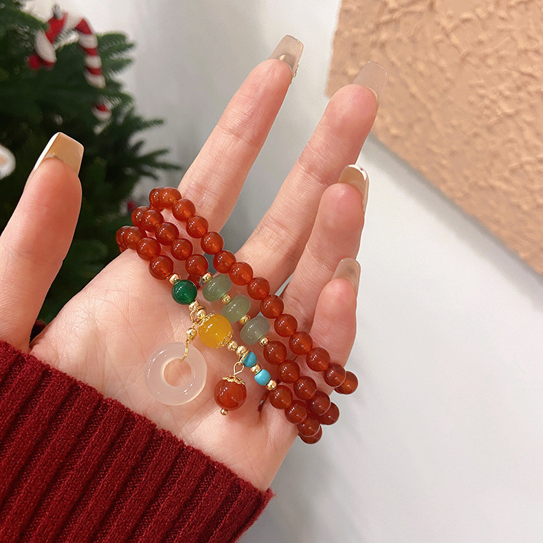 Vòng tay mặt dây chuyền Chalcedony mã não đỏ tự nhiên