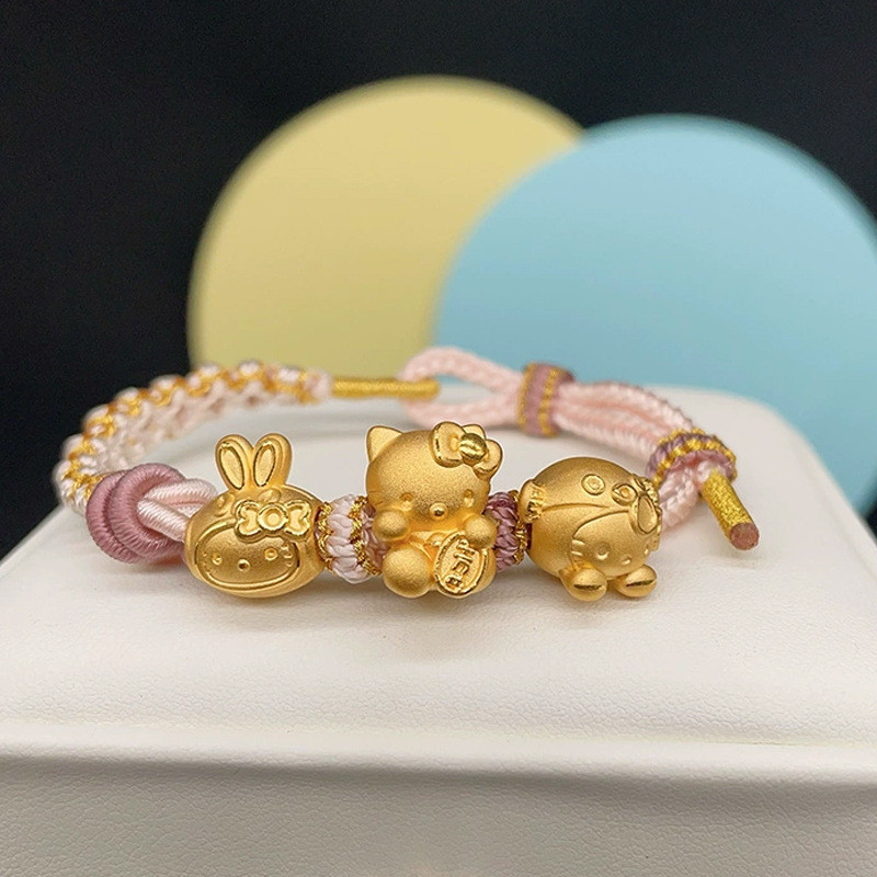 Cát Vàng Vòng Tay Bảo Quản Màu Sắc hellokitty Mèo Dharma Rồng Đầu Túi Chuông Đầu Thỏ May Mắn kt Mèo Màu Vàng Vòng Tay