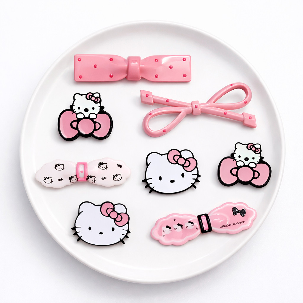 Set Charm Hello Kitty Nơ Hồng Pastel Cute – Set 8 món Trang Trí Dép Xinh Xắn Phong Cách Ngọt Ngào Dễ Thương
