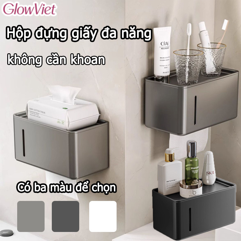 Hộp đựng giấy đa năng,chất liệu Nhôm hàng không,không cần khoan,tặng kèm keo,hộp giấy phòng tắm, có ba màu để lựa chọn