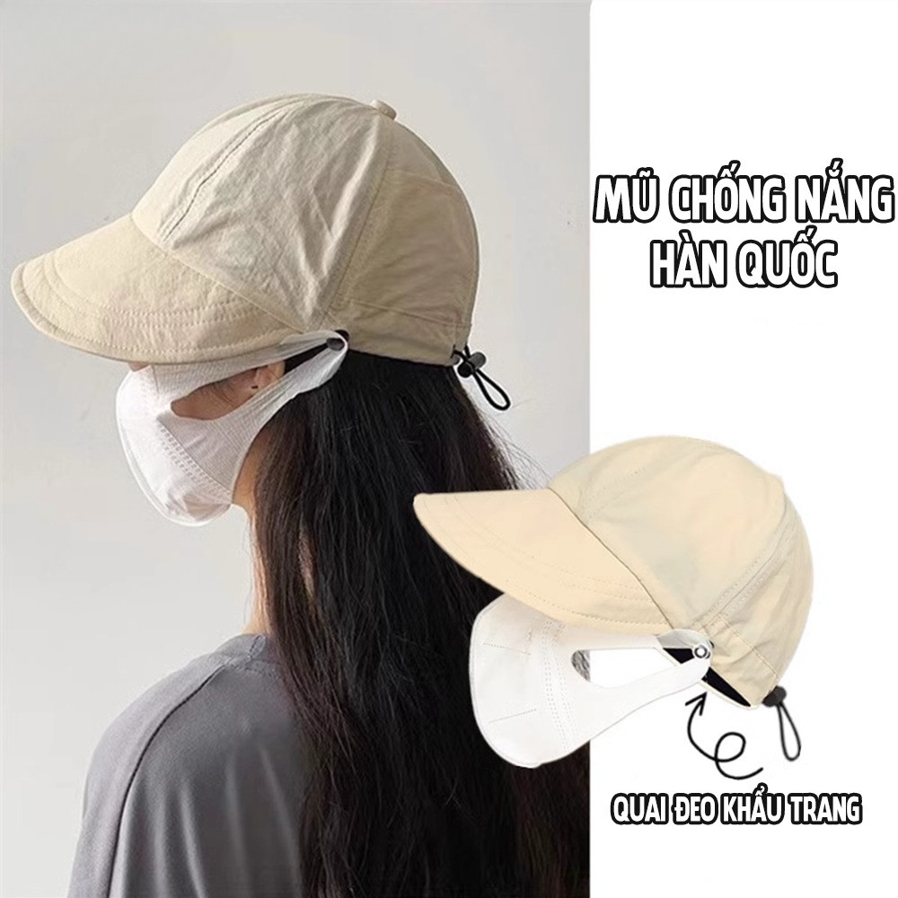 Mũ chống nắng Hàn Quốc, Nón vành rộng có móc đeo khẩu trang, chất liệu vải Acrylic khô nhanh thoáng mát cho ngày Hè 2023