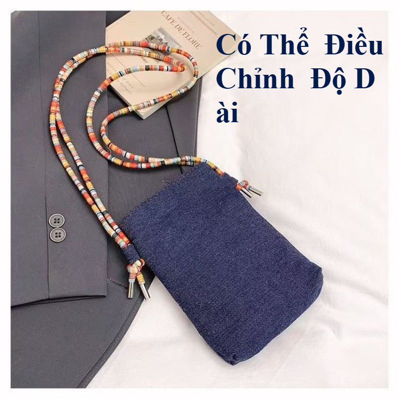 Túi đeo chéo vải jean mini thời trang, họa tiết thêu hình quả táo tinh xảo, Túi đeo vai di động, đi dạo phố, du lịch