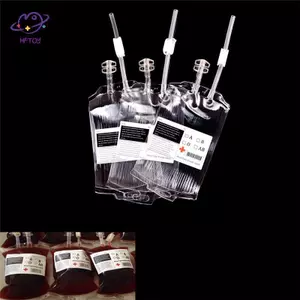 HFTOY 5 Cái 350ML Túi đựng nước tăng lực trong máu có thể tái sử dụng Trang trí đạo cụ ma cà rồng Halloween ~