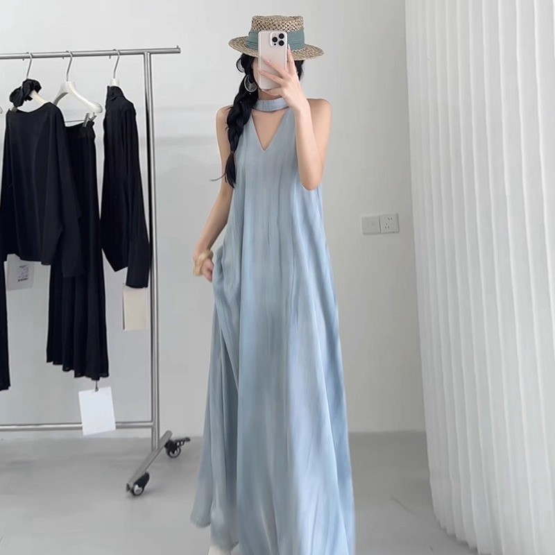 Đầm không tay mùa hè cho nữ, đầm dài rộng rãi và mát mẻ cho kỳ nghỉ biển