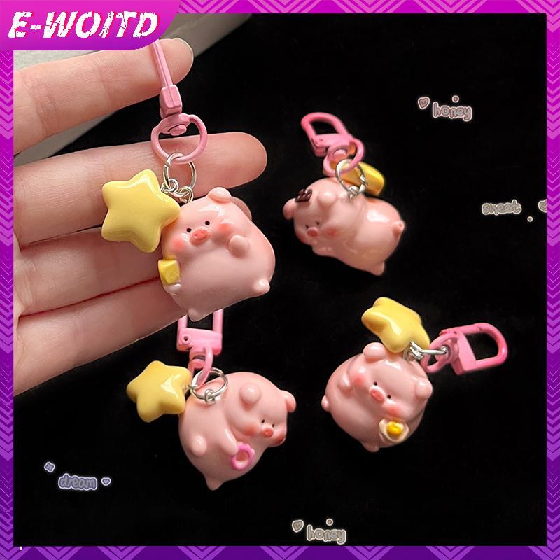 E-WOITD Ba Chiều Lợn Hồng Móc Khóa Mặt Dây Chuyền Động Vật Dễ Thương Ngôi Sao Bule Móc Khóa Hình Chú Heo Nhỏ Dễ Thương Móc Khóa Trẻ Em Quà Tặng E-WOITD