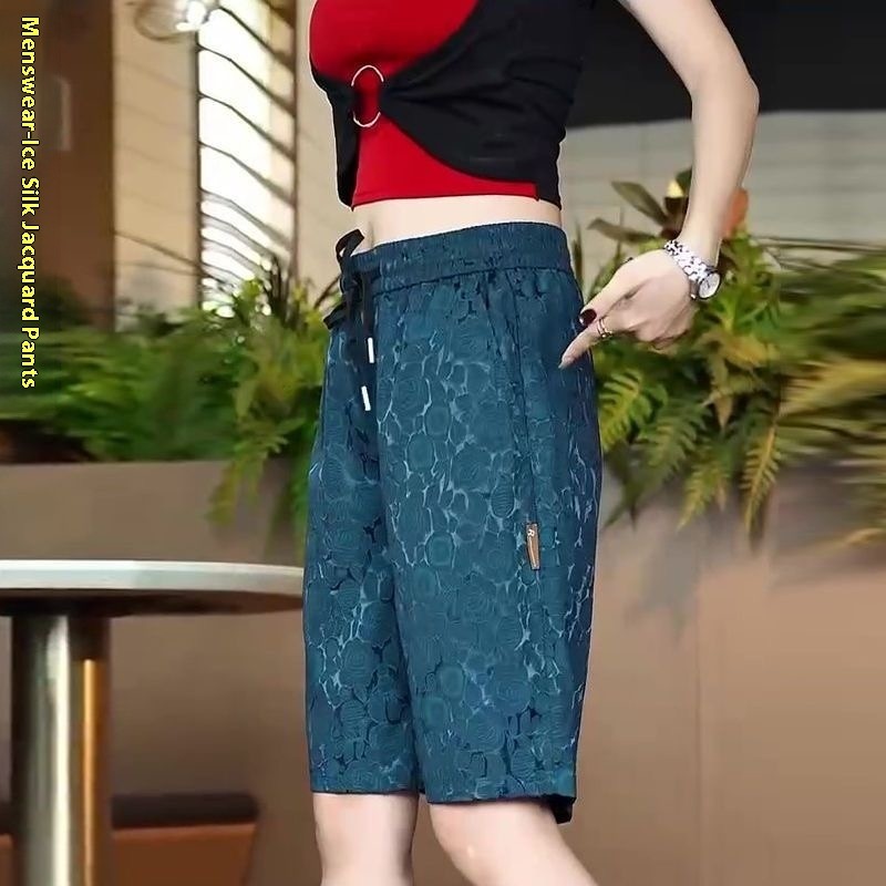 Quần short nam mùa hè từ lụa Jacquard, thiết kế Slim Fit thoáng khí