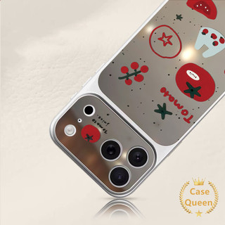 Phim hoạt hình đơn giản dễ thương Vỏ gương trang điểm cà chua tương thích cho IPhone Air 13 15 11 16 17 12 14 Pro Max XR X XS Max 15 16 14 Plus Vỏ mới sáng tạo hợp thời trang