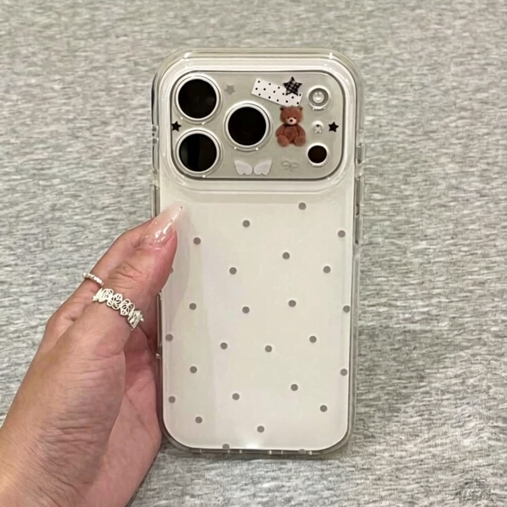 Ốp Điện Thoại Acrylic Gấu Chấm Cho iPhone 17 Pro Max 16 15 Pro Max Vỏ Bảo Vệ Chống Sốc