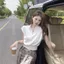 Áo thun cổ chữ V thiết kế sang trọng phong cách nữ, thời trang cao cấp ngắn tay