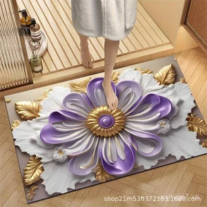 Trừu Tượng Phong Cách Mới Hoa Phòng Tắm Công Nghệ Vải Thấm Hút Nước Nhanh Khô Sàn Thảm Giả Diatom Bùn Cửa Thảm Thấm Hút Nước Vệ Sinh IYLV