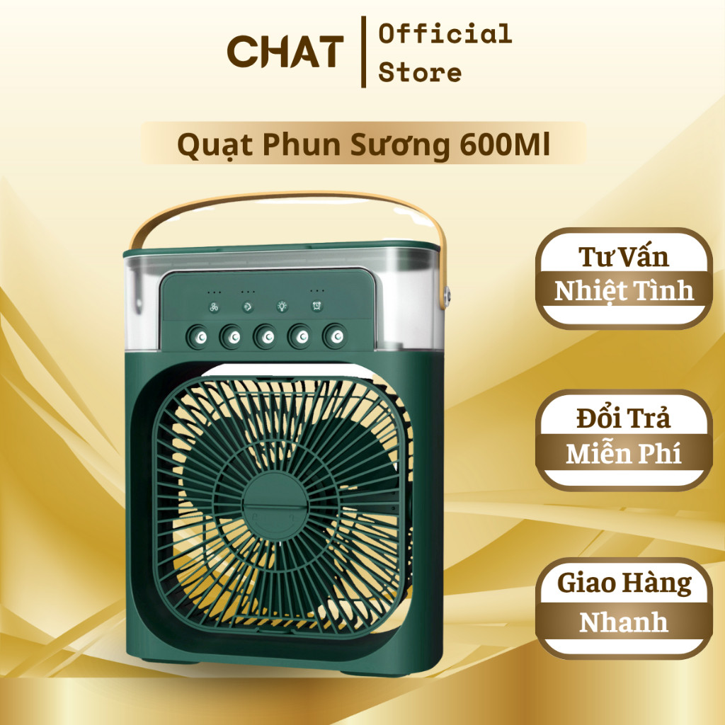 Quạt Phun Sương Mini 600Ml Có Khay Chứa Đá Kiêm Đèn Ngủ Có Chế Độ Hẹn Giờ Tiện Lợi GVQ Store