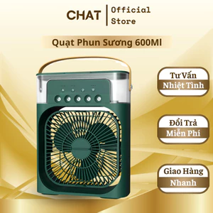 Quạt Phun Sương Mini 600Ml Có Khay Chứa Đá Kiêm Đèn Ngủ Có Chế Độ Hẹn Giờ Tiện Lợi GVQ Store