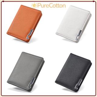 [Giao hàng từ Việt Nam] Ví nam PURECOTTON0 Retro, Ví đựng tiền xu bằng da PU hai lần, Màu cam siêu mỏng Đen Xám Trắng Ví mỏng Kẹp tiền Thẻ tín dụng