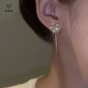 Bông Tai Hoa Zircon Shine Sang Trọng, Dây Xích Nhẹ, Trang Sức Cao Cấp Mina