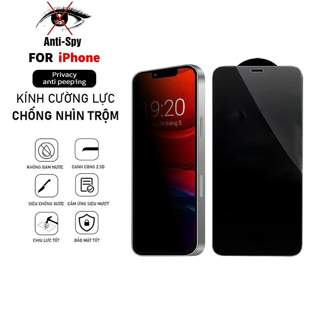 Kính cường lực iphone chống nhìn trộm cao cấp 4D 6s/6splus/7/7plus/8/8plus/x/xs/11/12/13/14/15/16/17/pro/max