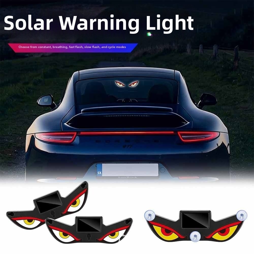 LACYES Đèn xung quanh ô tô, Đèn mắt quỷ năng lượng mặt trời nhấp nháy, gắn cảnh báo cốc hút, mắt chuyển động, chống rơi, cửa sổ tam giác