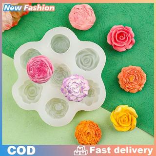 khuôn làm bánh 7 Trong 1 Hoa Silicone Khuôn 3D Rose Peony Cho Bánh Sô Cô La Nến Xà Phòng Nhựa