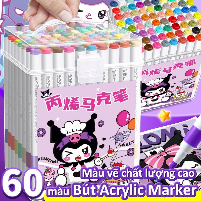 Bút acrylic marker cao cấp 24/36/48/60 màu – Màu sắc tươi sáng, vẽ được trên mọi chất liệu.