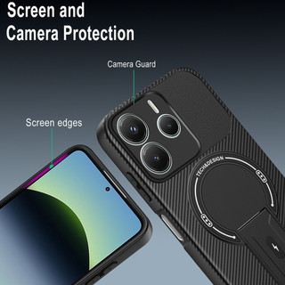 Dành Cho Redmi Note 14 4G / 5G Ốp điện thoại Sợi Carbon Kết Cấu Mặt Sau Cứng Từ Tính Có Chân Đế Mềm TPU Cạnh Chống Sốc Mỏng Bao
