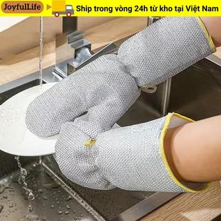 Găng tay rửa chén JOYFULLIFE, Găng tay làm sạch công việc nhà dày dặn làm sạch, Bát chống thấm nước Chải dây thép dài Găng tay bóng