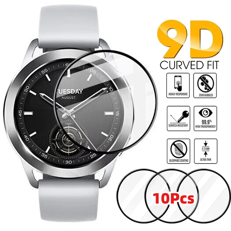 10 Chiếc Đồng Hồ Bảo Vệ Màn Hình Cho Xiaomi Watch S5 S4 S3 S2 S1 Sport Pro Hoạt Động Cong Cạnh Đen Kính Phim Cho Xiaomi Poco Mi Watch Lite Color Sports 2 5 Pro HD Kính Cường Lực Phim
