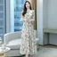 Mùa Xuân, Mùa Thu 2025 Nữ Dài Tay Váy Jacquard Voan Siêu Cổ Tích Hẹp Đi Biển Lớn Xoay Nơ Cực Dài Đầm