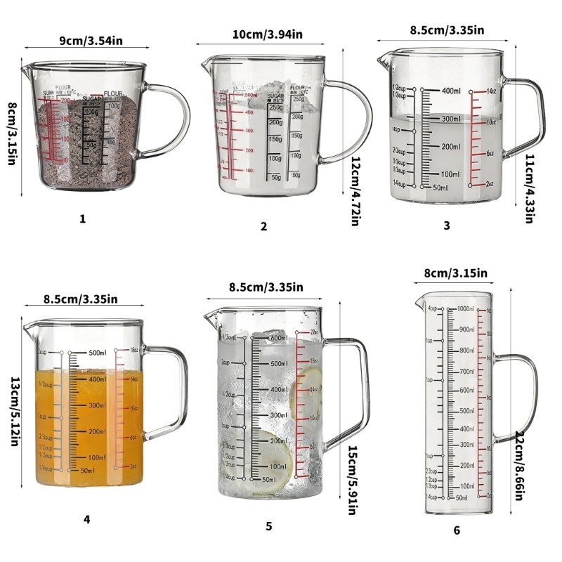 Cốc đo thủy tinh Borosilicate an toàn cho lò vi sóng COO có dấu đo rõ ràng Cốc đo để nướng và nấu ăn