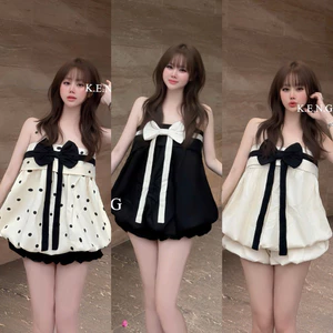 Áo quây nơ ngực chân bồng phối quần sooc bí siêu đẹp BYJOLIE