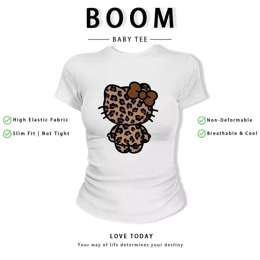 BOOM Áo Baby Tee Nữ Cotton Ôm Body-Áo Thun Ngắn Tay Y2K In Hình PhongCách Mùa Hè, Cổ Tròn Hàng Đầucách hàn quốc phongQ50