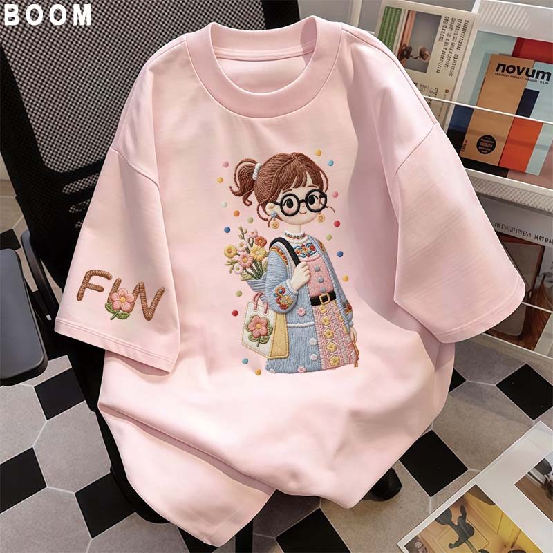 Áo thun chữ thêu nữ kiểu hàn quốc form rộng tay lỡ cổ tròn cotton mát - hè hot trend in cách dễ thương- Local brand #01