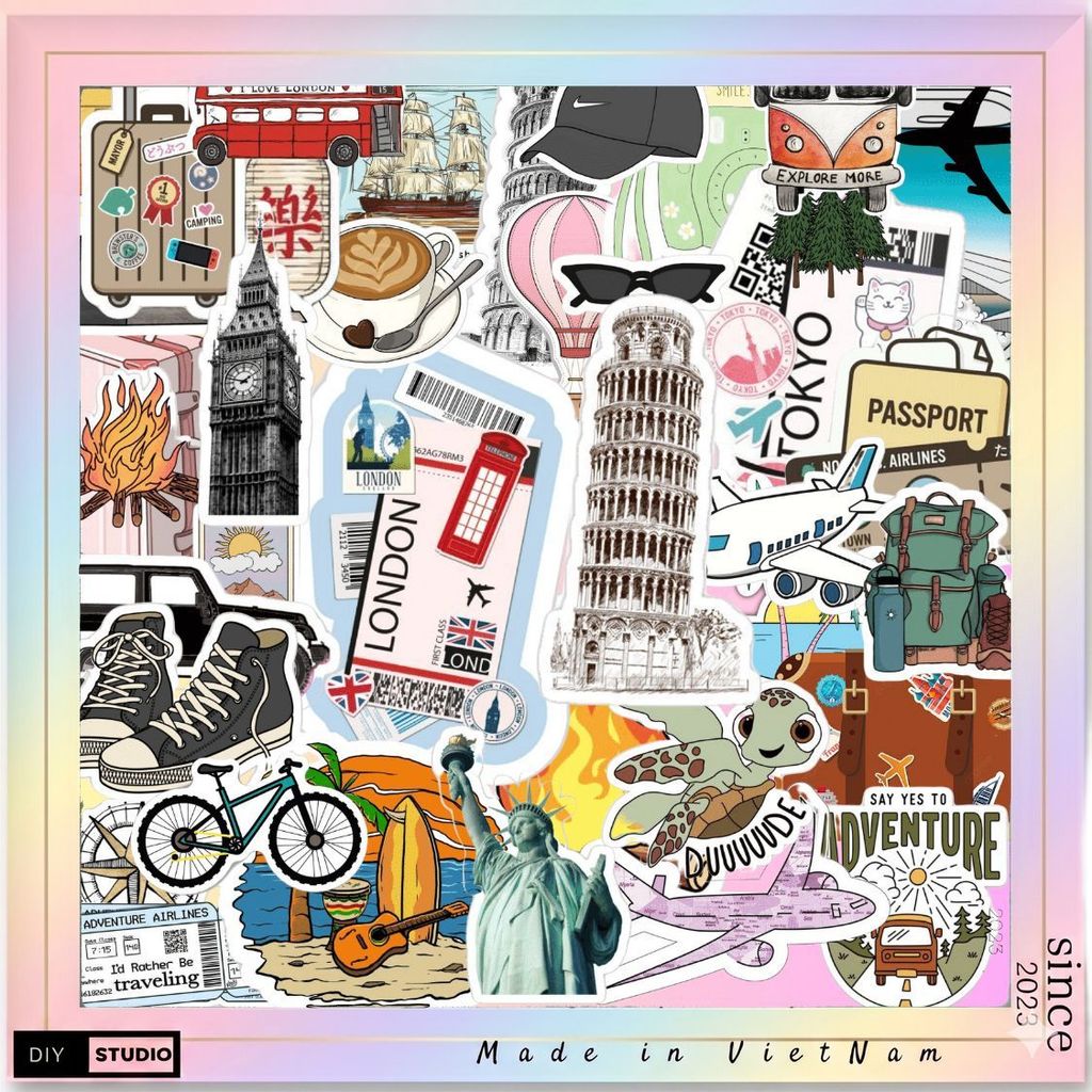 100 sticker du lịch dán vali nón bảo hiểm sổ tay ly nước ốp lưng siêu đẹp