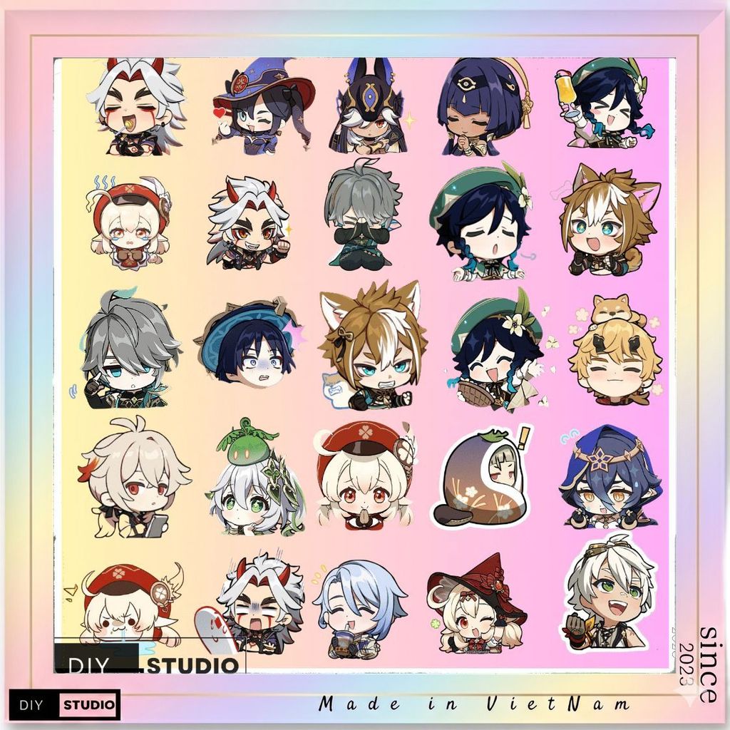 100 Sticker Genshin chibi mũ bảo hiểm điện thoại laptop phụ kiện sự kiện.