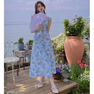 Đầm xanh nước biển retro kiểu Pháp, phù hợp mùa hè